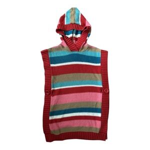 Crazy8 Vest Sweater Girls Sz S 5-6 Red Blue Stripe Belted Hooded Acrylic Cotton